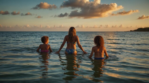 Foto familie von frauen, die sich im wasser amüsieren