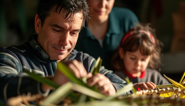 Familien, die an den Palmsonntags-Traditionen teilnehmen