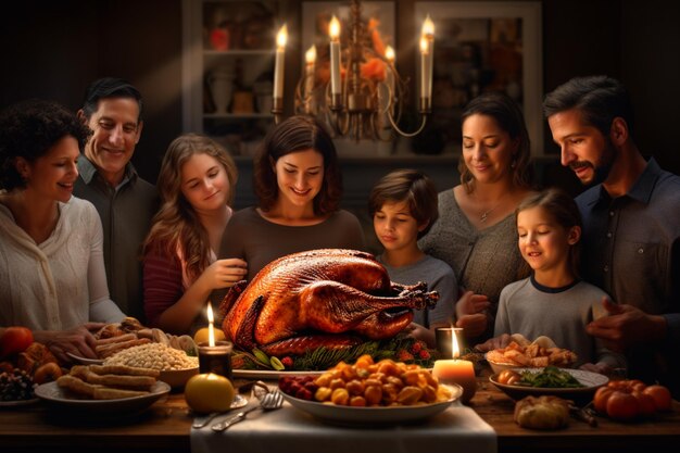 Foto familien im ganzen land kommen zusammen, um thanksgiving zu feiern.