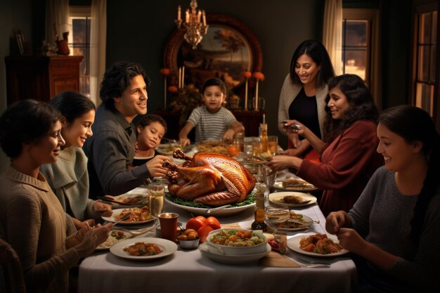 Foto familien im ganzen land kommen zusammen, um thanksgiving zu feiern.