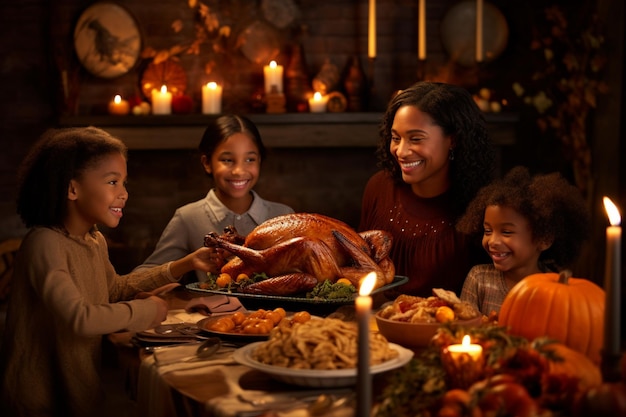 Foto familien im ganzen land kommen zusammen, um thanksgiving zu feiern.