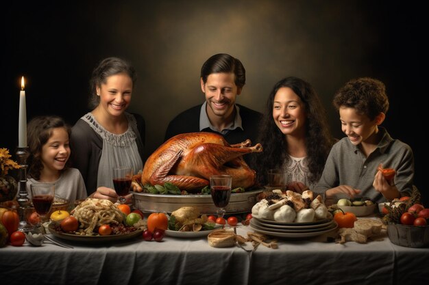 Foto familien im ganzen land kommen zusammen, um thanksgiving zu feiern.