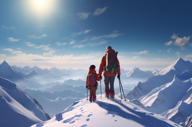 Familien-Ski-Ausflug mit dem Vater an der Spitze Generative ai