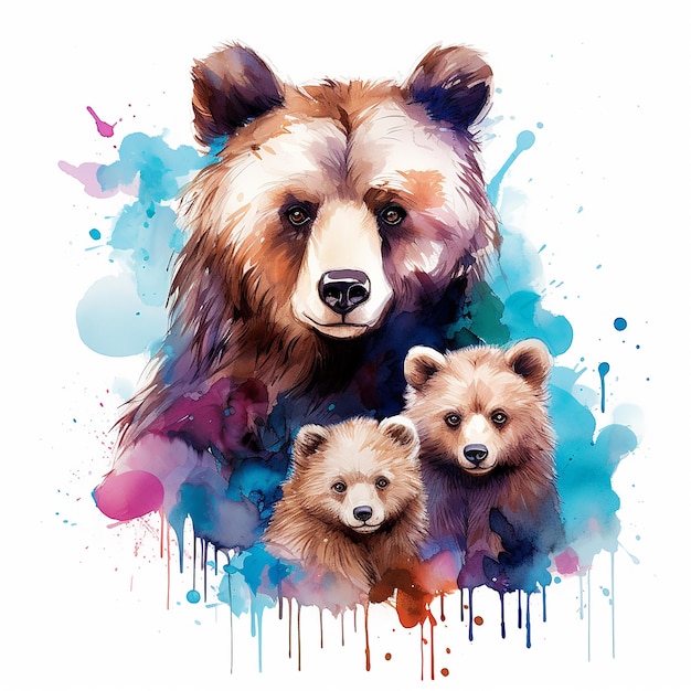 Familienbindungen Tattoo-Design von Aquarellbären mit zwei Jungen