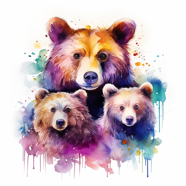 Familienbindungen Tattoo-Design von Aquarellbären mit zwei Jungen