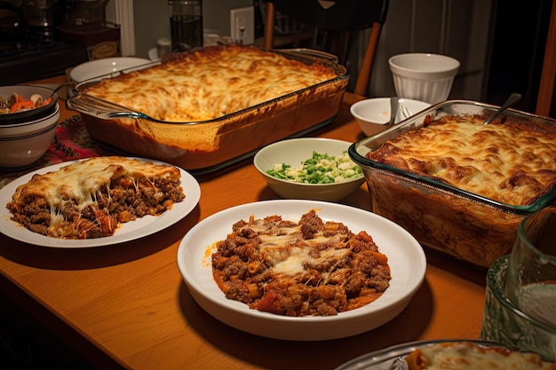 Foto familienessen mit lasagne, dem star der show