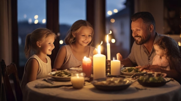 Foto familienessen zu hause bei kerzenlicht