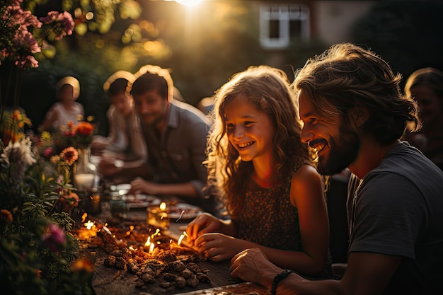 Familienfreude beim Outdoor-Treffen generative IA