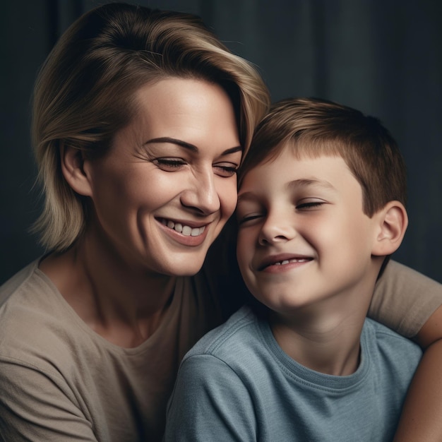 Familienporträt von Mutter und Sohn