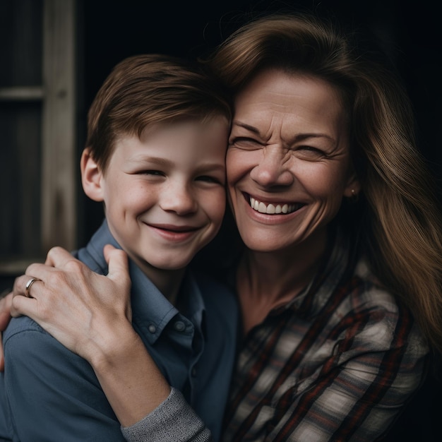 Familienporträt von Mutter und Sohn