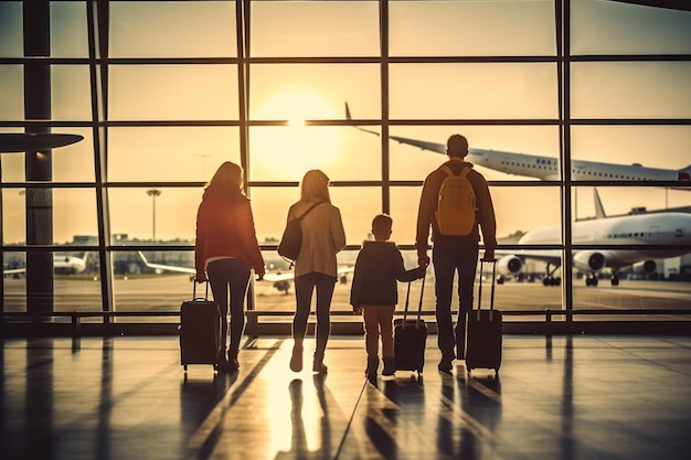 Familienreise-Konzept, Familienreise am Flughafen, Zeit für Familienurlaub, generative KI