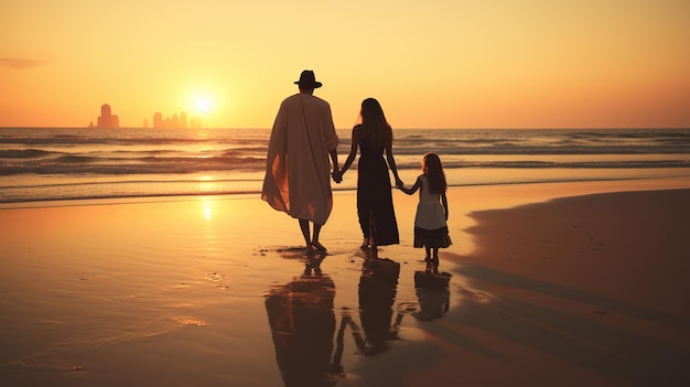 Familiensilhouetten Familienaktivitäten am Strand Familienurlaub an der Küste Familienzeit