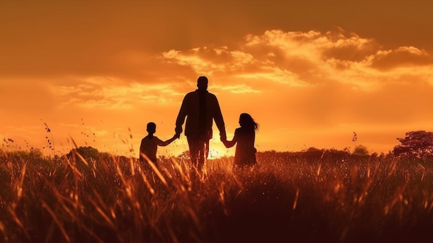 Familiensilhouetten in der Natur