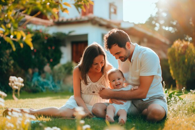 Familienspaß mit Mama und Papa, die mit ihrer einjährigen Tochter spielen