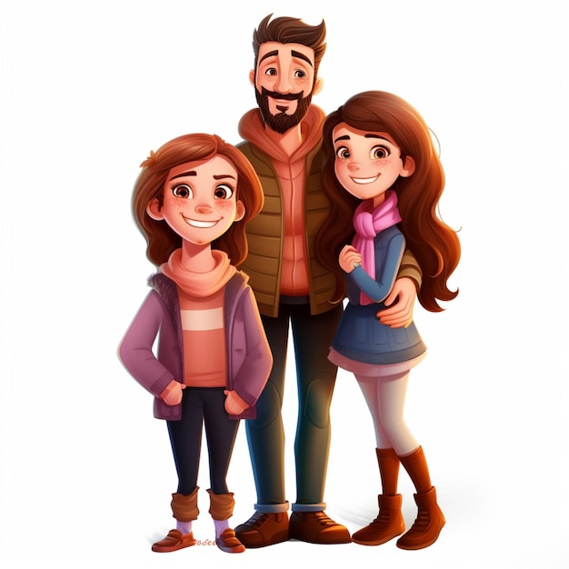 Family Man Girl Boy 2d dibujos animados ilustrados en blanco