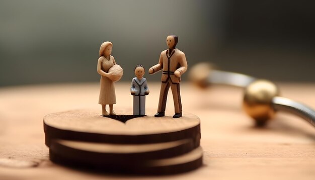Foto family wellness abrace escultura de coração de madeira