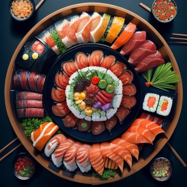 Foto la famosa comida japonesa es el sushi.