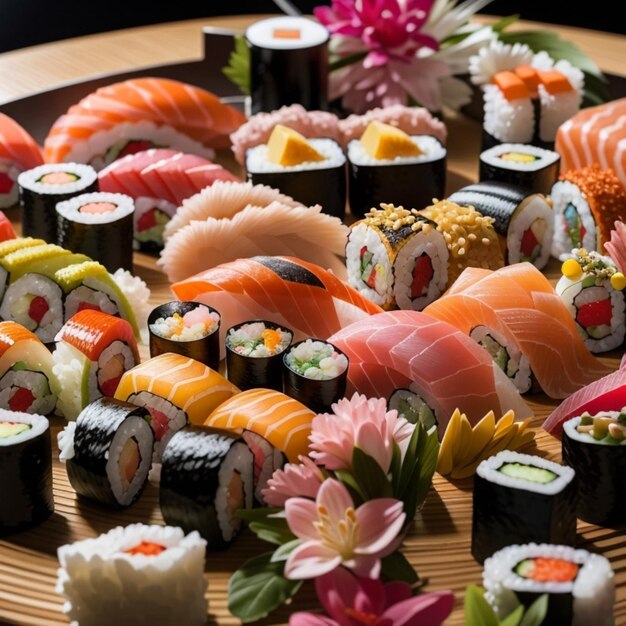 Foto la famosa comida japonesa es el sushi.