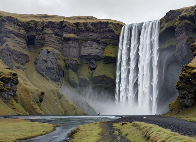 Famosa e poderosa cachoeira Skogafoss no sul da Islândia