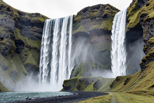 Famosa e poderosa cachoeira Skogafoss no sul da Islândia