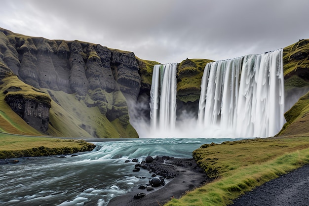 Famosa e poderosa cachoeira Skogafoss no sul da Islândia