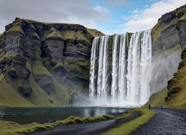 Famosa e poderosa cachoeira Skogafoss no sul da Islândia