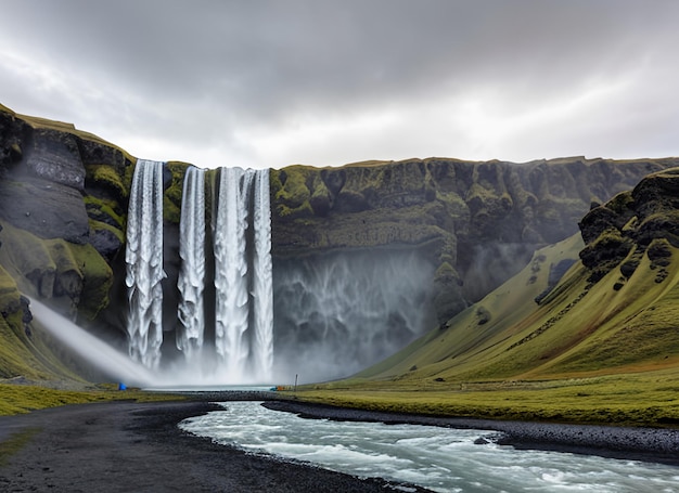 Famosa e poderosa cachoeira Skogafoss no sul da Islândia