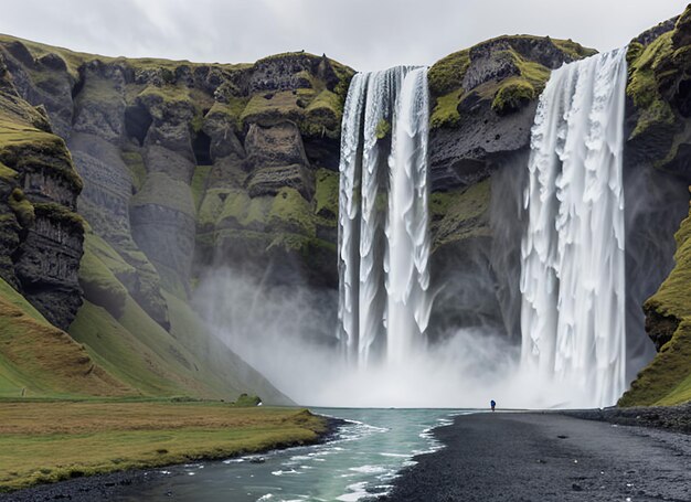 Famosa e poderosa cachoeira Skogafoss no sul da Islândia