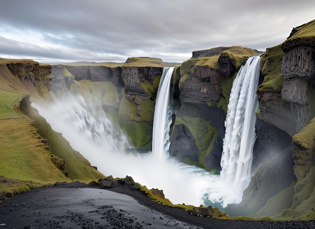 Famosa e poderosa cachoeira Skogafoss no sul da Islândia