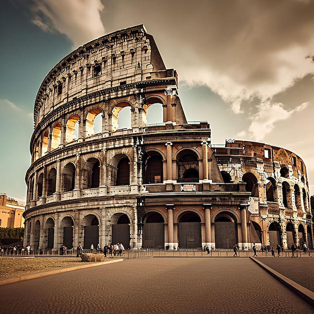 El famoso Coliseo histórico de Roma con sus arcos icónicos y tallas de piedra intrincadas