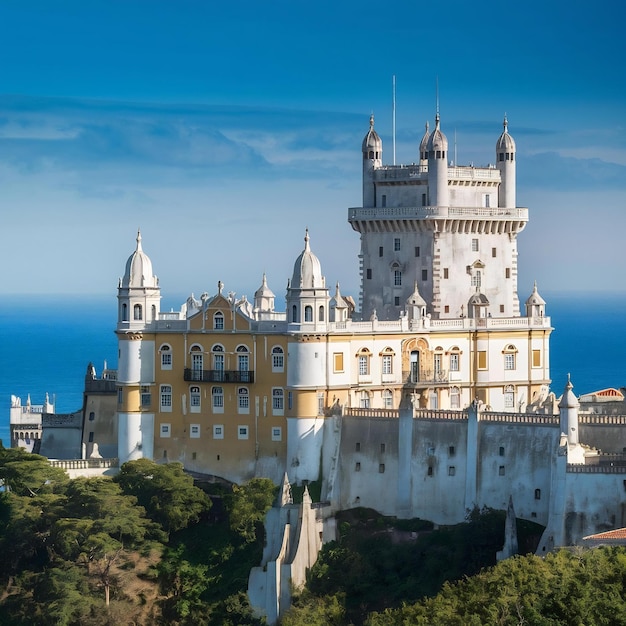 Foto famoso langmark nacional palácio de pena e céu azul sintra lisboa portugal europa