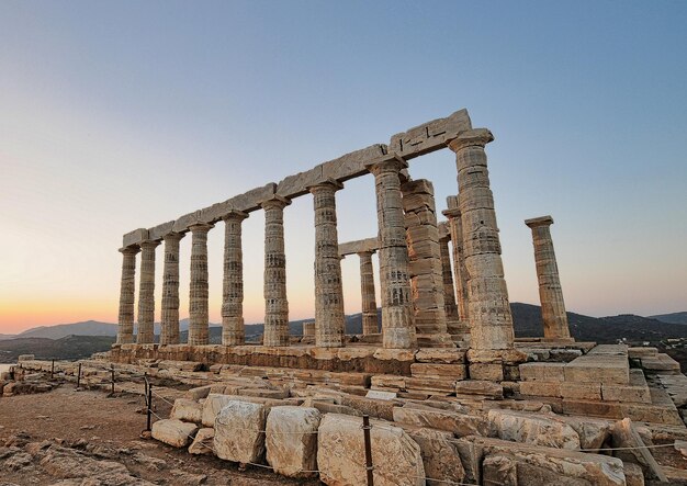 Famoso templo grego poseidon cape sounion na grécia
