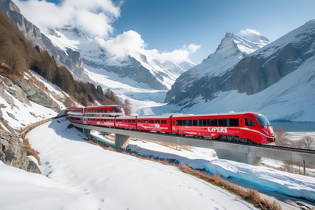 El famoso tren turístico en Suiza, el Glacier Express en invierno