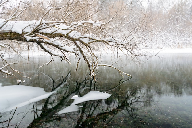 Famosos lagos azuis de origem cárstica. Os lagos azuis não congelam no inverno e se alimentam de águas subterrâneas. Os lagos de água e lama curam uma variedade de doenças. Lagos na Rússia, Kazan. Paisagem de inverno.