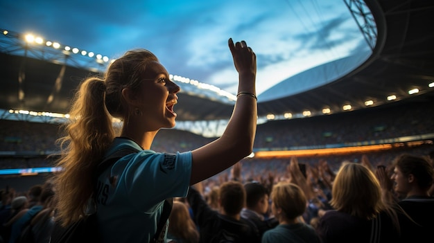 fanática en el estadio de fútbol