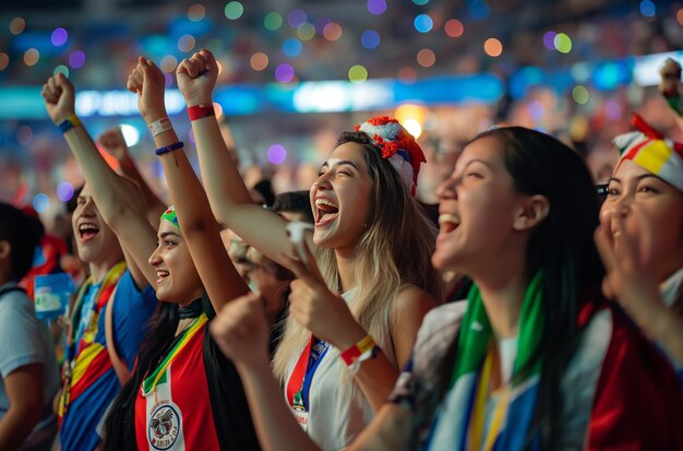 Foto los fanáticos alegres celebrando en el evento