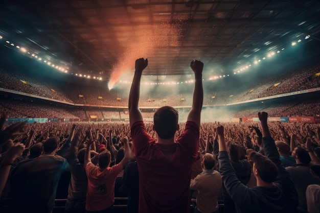 Foto los fanáticos del deporte aplauden y celebran un torneo ganador en el estadio generative ai