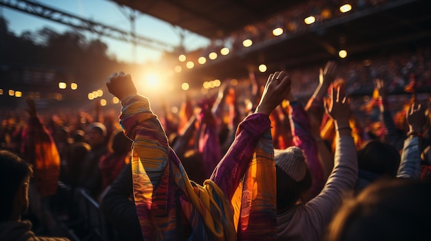 Los fanáticos en el estadio de fútbol los fanáticos están animando al equipo de fanáticos en el estadio generativo ai