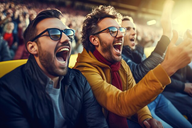 Foto los fanáticos en las gradas animando a su equipo favorito en un partido deportivo