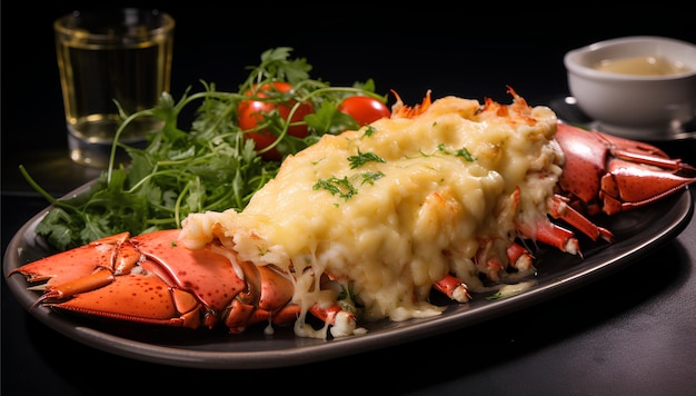 Fancy Baked Lobster Tails se sirven con una salsa de mantequilla de ajo en la cena perfecta