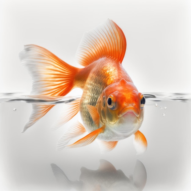 Fancy Goldfish nadando en aislamiento sobre fondo blanco.
