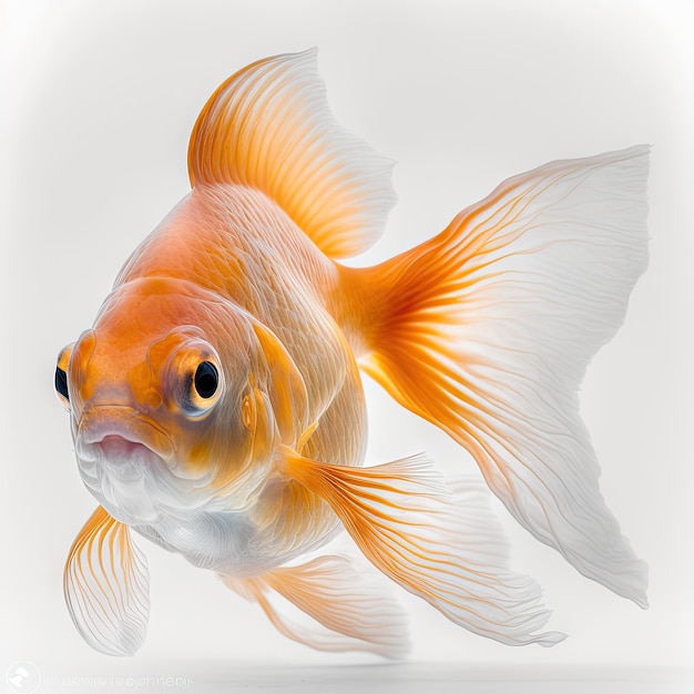 Fancy Goldfish nadando en aislamiento sobre fondo blanco.