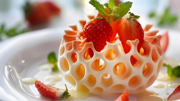 Foto fancy strawberry dessert em estilo fluido para mostrar uma sobremesa única e visualmente impressionante que pode ser usada em vários marketing e publicidade