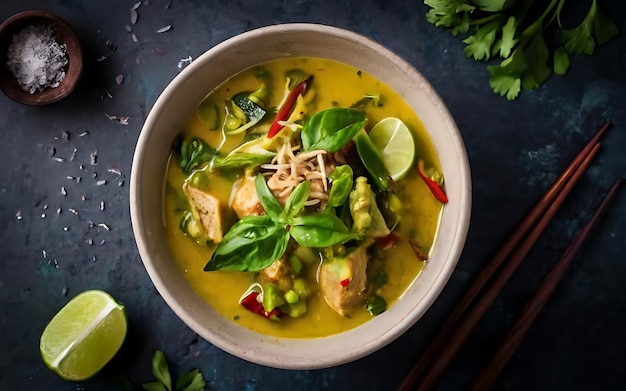 Fangen Sie die Essenz des thailändischen grünen Curry in einer köstlichen Food-Fotografie ein