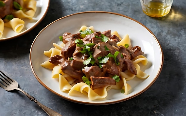 Foto fangen sie die essenz von beef stroganoff in einer köstlichen food-fotografie ein