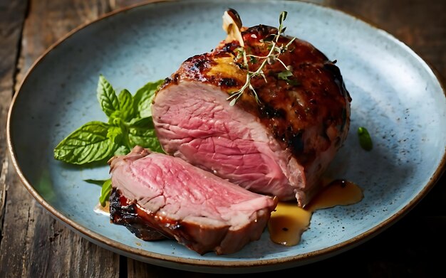 Fangen Sie die Essenz von Roast Lamb With Mint Sauce in einer köstlichen Food-Fotografie ein