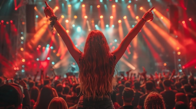 Fans entusiastas en un concierto de música rock en vivo energía vibrante multitud animadora encarnación del espíritu del rock AI Generative