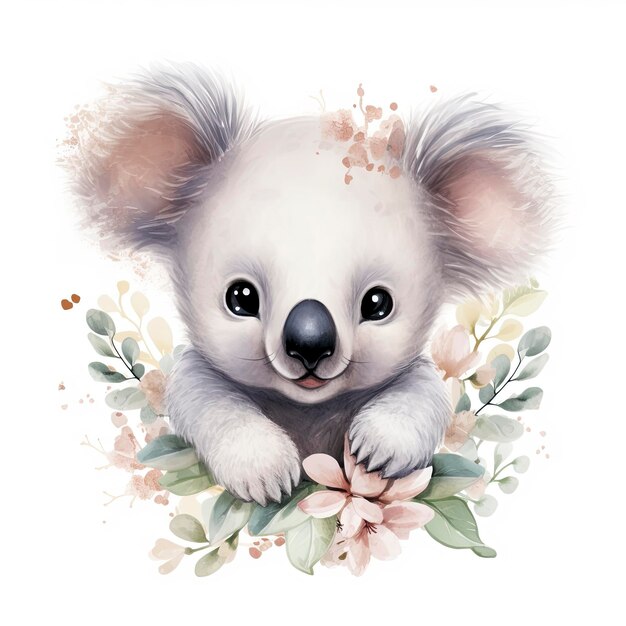 Foto fantasía de acuarela baby koala clip art con fondo blanco aislado