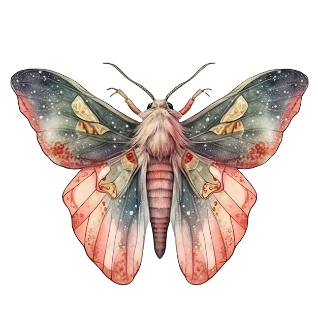 Fantasía acuarela hermosa mariposa mágica ilustración