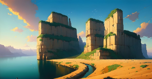 Fantasía Anime Paisaje Pintura digital Arte de pared AI generativa